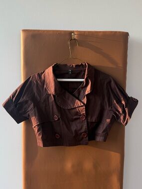 Vintage Brown Button Up Crop Top
